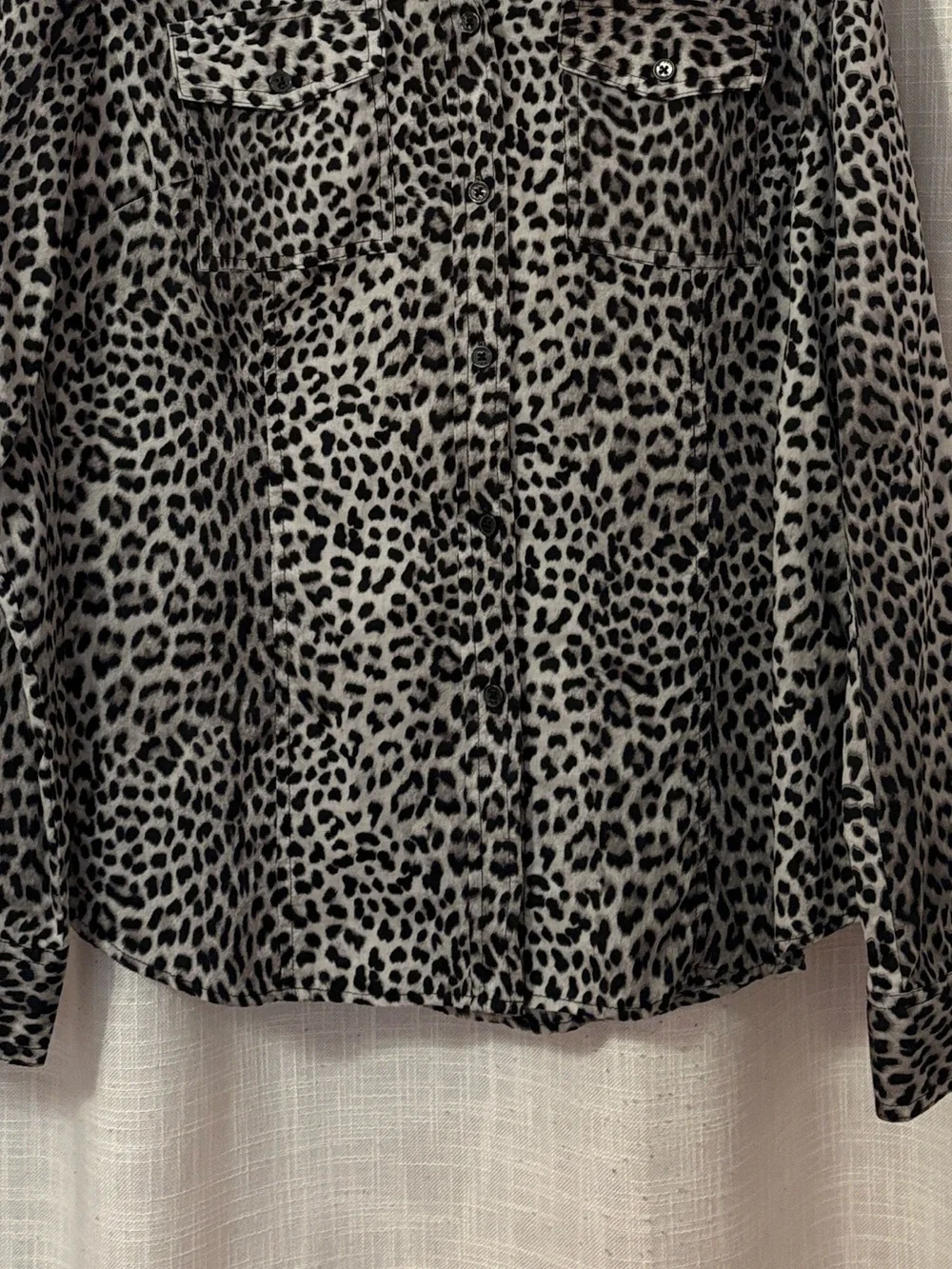 Michael Kors Gray & Black Animal Print Button Down Blouse